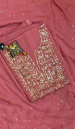 Load image into Gallery viewer, Women's Lakhnavi Handcrafted Viscose Georgette Chikankari Full Suit Material - HONC0162397
