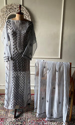 Load image into Gallery viewer, Saziya Women's Lakhnavi Handcrafted Mul Chanderi Semi - Stitched Kurta And Dupatta Set - HONC0339562