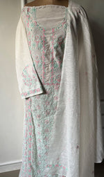 将图像加载到图库查看器中, Women's Lakhnavi Handcrafted Linen Cotton Semi -Stitched Kurta And Dupatta Set - HONC0269952