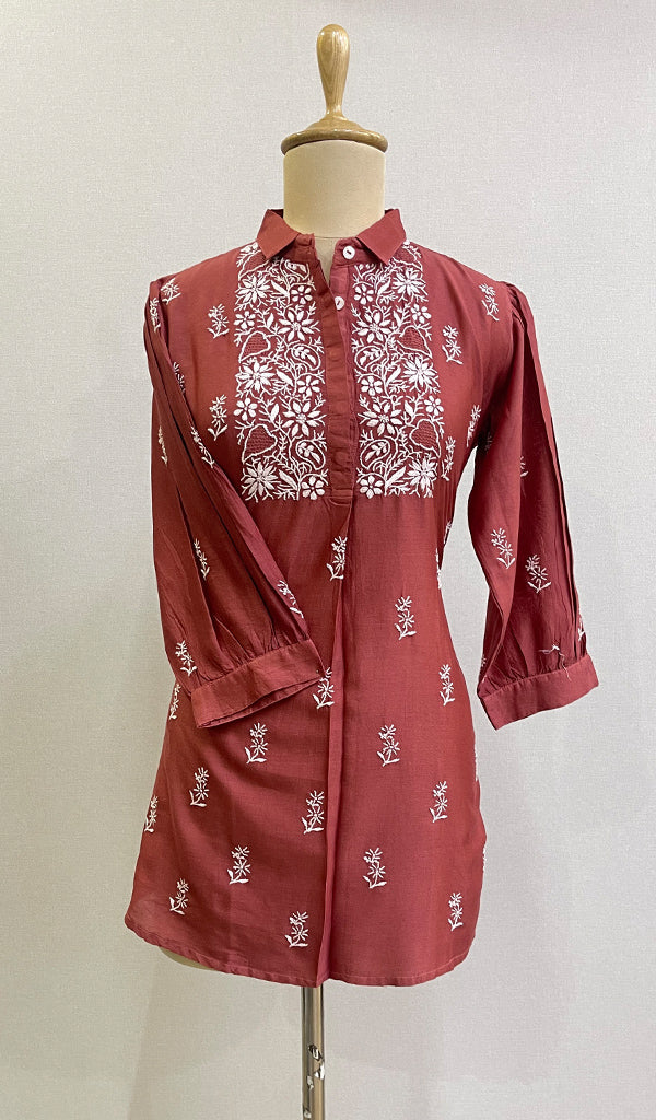 Shamina Women's Lakhnavi Handcrafted Chanderi Silk Chikankari Top - HONC0166312
