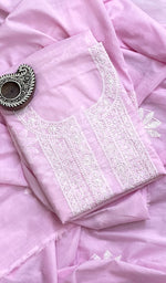 Load image into Gallery viewer, Pink Women's Lakhnavi Handcrafted Cotton Chikankari Full Suit Material