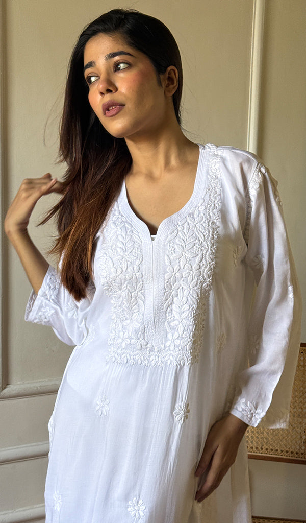 Women's Lucknowi Handcrafted Modal Cotton Chikankari Kurti - HONC0162013