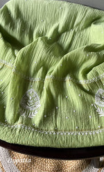 Load image into Gallery viewer, Women's Lakhnavi Handcrafted Mul Chanderi Semi - Stitched Anarkali And Dupatta Set - HONC0305931