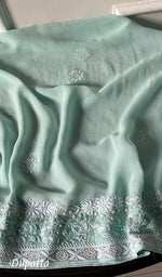 将图像加载到图库查看器中, Women's Lakhnavi Handcrafted Pure Silk Georgette Chikankari Full Suit Fabric - NC027842