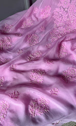 Load image into Gallery viewer, Women's Lakhnavi Handcrafted Organza Chikankari Unstitched Kurti Fabric - HONC0307143