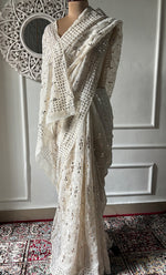 将图像加载到图库查看器中, Women's Lucknowi Handcrafted Pure Organza Silk Chikankari Saree - HONC0328518
