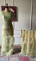 Load image into Gallery viewer, Women's Lakhnavi Handcrafted Pure Organza Chikankari Unstitched Kurta And Dupatta Set- HONC0365701