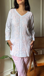 将图像加载到图库查看器中, Women's Lakhnavi Handcrafted  Modal Cotton Chikankari Kurta And Pant Set -  HONC0283383
