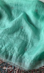 将图像加载到图库查看器中, Women's Lakhnavi Handcrafted Pure Organza Chikankari Unstitched Kurta And Dupatta Set- HONC029556