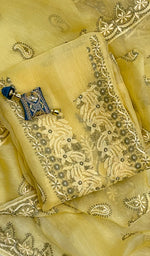 Load image into Gallery viewer, Women's Lakhnavi Handcrafted Pure Organza Chikankari Unstitched Kurta And Dupatta Set - HONC0138700