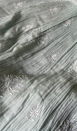 将图像加载到图库查看器中, Women's Lakhnavi Handcrafted Mul Chanderi Chikankari Semi -Unstitched Kurti Fabric - HONC0249711