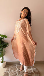 Load image into Gallery viewer, Pragya Women's Lucknowi Handcrafted Mul chanderi Chikankari Kaftan - HONC03615788