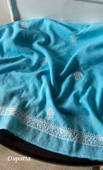 Load image into Gallery viewer, Women's Lucknowi Handcrafted Kota Cotton Chikankari Unstitched Kurta And Dupatta Set - HONC0306633