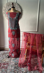 将图像加载到图库查看器中, Gulaab Women's Lakhnavi Handcrafted Pure Organza Chikankari Unstitched Kurta And Dupatta Set- HONC0288593