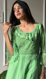 将图像加载到图库查看器中, Women's Lakhnavi Handcrafted Faux-Georgette Chikankari Anarkali Dress - HONC0389400