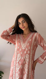 将图像加载到图库查看器中, Women's Lucknowi Handcrafted Mul Chanderi Stitched Chikankari Kurta And Plazzo Set- HONC0378817