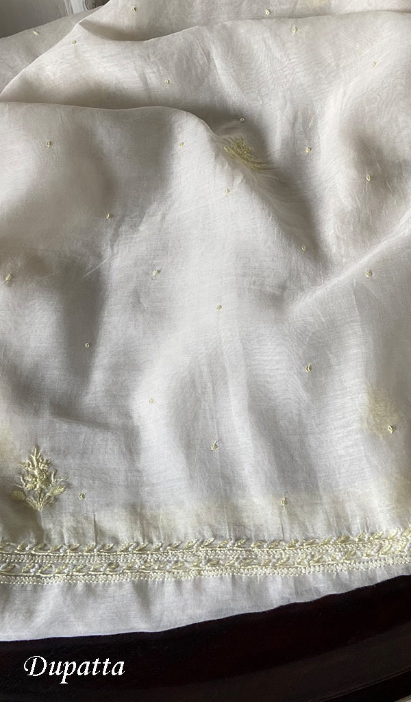 Aaliyah Women's Lakhnavi Handcrafted Mul Chanderi Semi - Stitched Kurta And Dupatta Set - HONC0253631