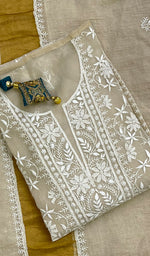 将图像加载到图库查看器中, Women's Lakhnavi Handcrafted Pure Organza Silk Chikankari Semi Stitched Kurta And Dupatta Set - HONC0135666