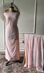 Load image into Gallery viewer, Women's Lakhnavi Handcrafted Unstitched Cotton Chikankari Kurta Dupatta Set - HONC0139077