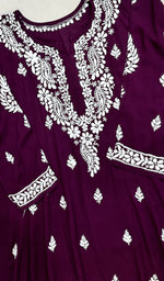 Load image into Gallery viewer, Women's Lucknowi Handcrafted Modal Cotton Chikankari Anarkali Dress - HONC0230991