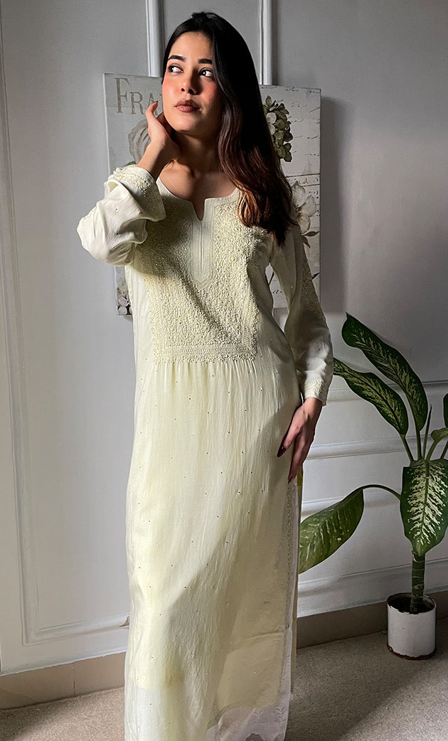 Women's Lucknowi Handcrafted Modal Cotton Chikankari Kurti - HONC0264914