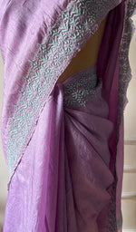 将图像加载到图库查看器中, Women's Lakhnavi Handcrafted Tussar Silk Chikankari Saree - HONC0284142