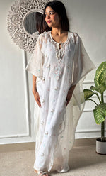 Load image into Gallery viewer, Rabia Women's Lucknowi Handcrafted Mul chanderi Chikankari Kaftan - HONC0313788