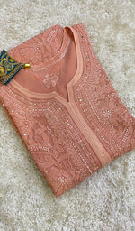 将图像加载到图库查看器中, Women's Lakhnavi Handcrafted Viscose Georgette Chikankari Kurti - HONC0139812