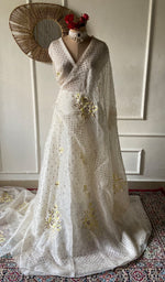 Load image into Gallery viewer, Women's Lakhnavi Handcrafted Bridal Pure Organza Silk Chikankari Lehenga Set - HONC0360858