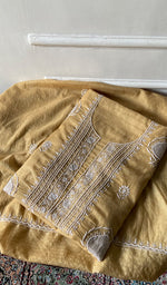 Load image into Gallery viewer, Women's Lakhnavi Handcrafted Mul Chanderi Unstitched Chikankari Full Suit Material - HONC0334940