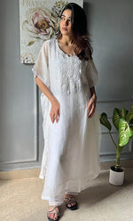 将图像加载到图库查看器中, Jazba Women's Lucknowi Handcrafted Mul chanderi Chikankari Kaftan - HONC0303414