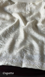 Load image into Gallery viewer, Women's Lakhnavi Handcrafted Tussar Silk Chikankari Kurta And Dupatta Set - HONC0256812