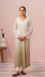 将图像加载到图库查看器中, Yusra Women's Lakhnavi Handcrafted Viscose Georgette Chikankari Kurti - HONC0541387