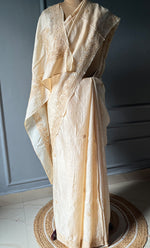 Load image into Gallery viewer, Women's Lakhnavi Handcrafted Tussar Silk Chikankari Saree - HONC0284146