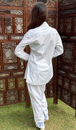 Load image into Gallery viewer, Women's Lakhnavi Handcrafted Cotton Chikankari Top And Palazzo Set - HONC0267510