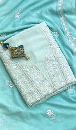 Load image into Gallery viewer, Women&#39;s Lakhnavi Handcrafted Pure Silk Georgette Chikankari Kurta  And Dupatta Set- HONC0108297
