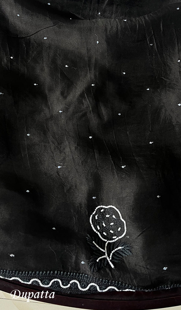 Rose Women's Lakhnavi Handcrafted Pure Organza Chikankari Unstitched Kurta And Dupatta Set- HONC0272169