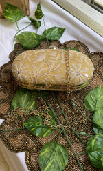 Load image into Gallery viewer, Golden Chikankari Embroidered Clutch with Stone Knob - HONC0263122