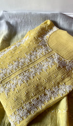 Load image into Gallery viewer, Saziya Women's Lakhnavi Handcrafted Mul Chanderi Semi - stitched Chikankari Full Suit Material - HONC0321283