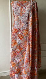 将图像加载到图库查看器中, Women's Lakhnavi Handcrafted Cotton Chikankari Kurta And Kurta Dupatta Set - HONC0264800