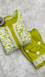 Load image into Gallery viewer, Women's Lakhnavi Handcrafted Modal Cotton Chikankari Kurta And Palazzo Set - HONC014311
