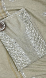 Load image into Gallery viewer, Women's Lakhnavi Handcrafted Mul Chanderi Chikankari Semi Stitched Kurta And Dupatta Set- HONC0144339