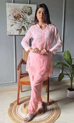 Load image into Gallery viewer, Rashida Women's Lakhnavi Handcrafted Muslin Chikankari Kurta And Pant Set - HONC0300572