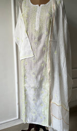 将图像加载到图库查看器中, Women's Lakhnavi Handcrafted Mul Chanderi Semi - Stitched Kurta And Dupatta Set - HONC0271139