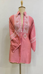 将图像加载到图库查看器中, Fiza Women's Lakhnavi Handcrafted Chanderi Silk Semi- Stiched Chikankari Top - HONC0227626