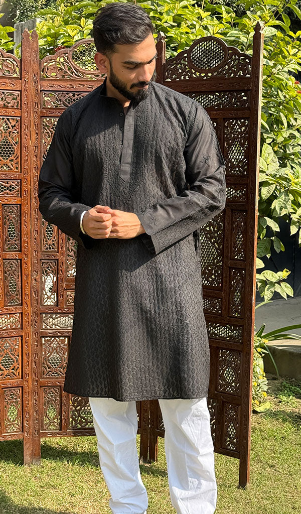 Men's Lucknowi Handcrafted Cotton Chikankari Kurta - HONC011494