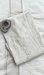 Load image into Gallery viewer, Women's Lakhnavi Handcrafted Mul Chanderi Semi Stitched Chikankari Kurta Dupatta Set - HONC0197442