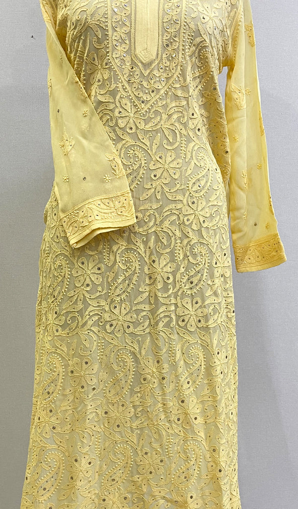 Women's Lakhnavi Handcrafted Viscose Georgette Chikankari Kurti - HONC0161789