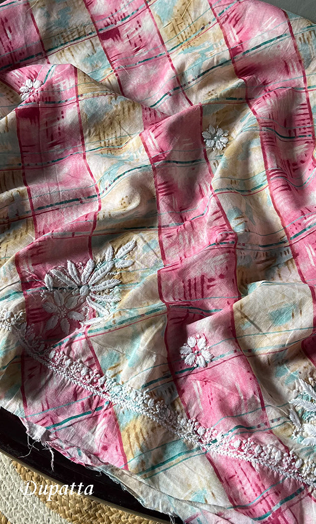 Women's Lakhnavi Handcrafted Cotton Chikankari Kurta And Kurta Dupatta Set - HONC0312682