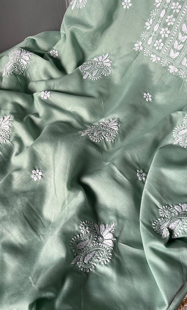 Women's Lakhnavi Handcrafted Cotton Chikankari Unstitched Kurti Fabric - HONC0302644